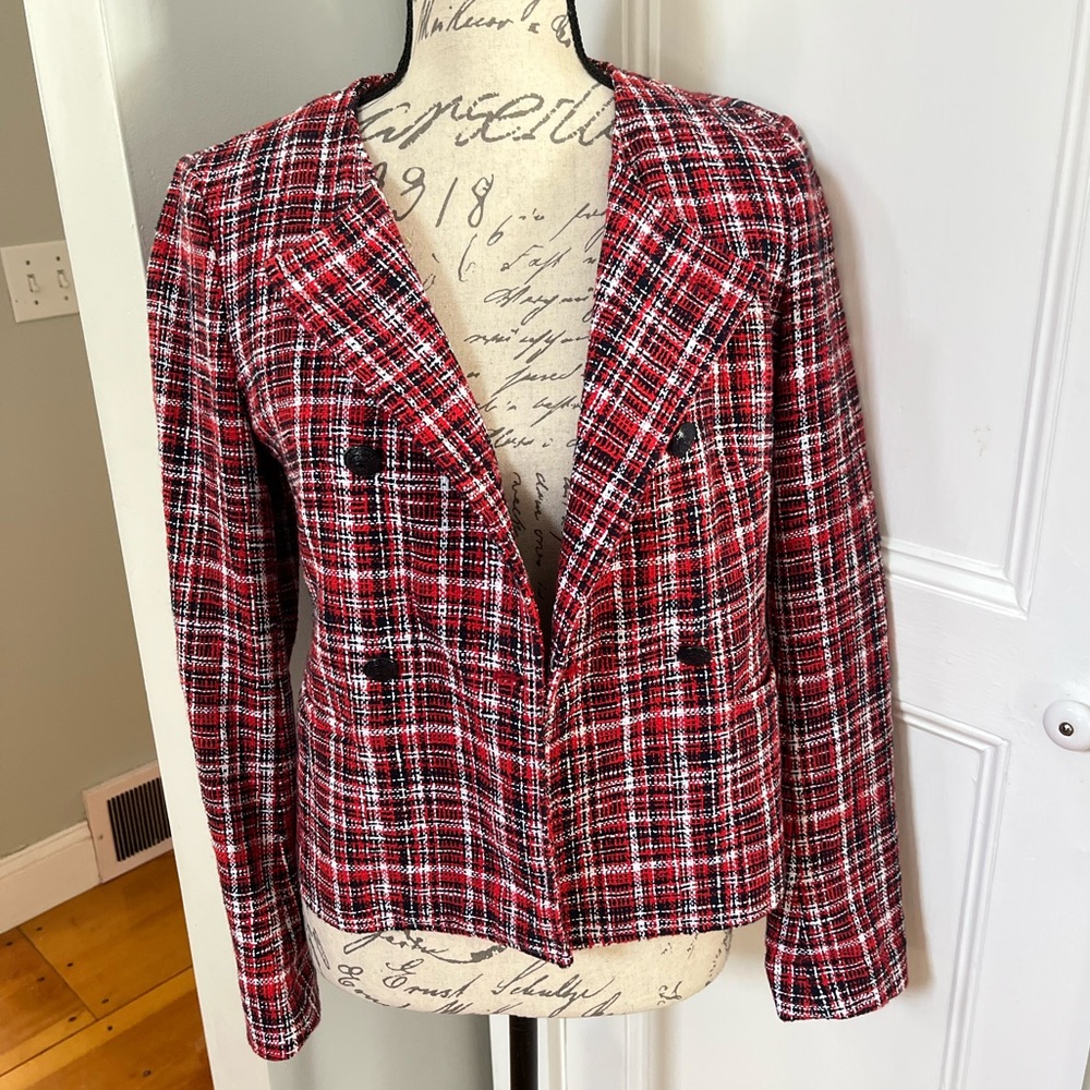 Brooks Brothers Tweed Double-Breasted Plaid Blazer. Women's Size: 6.